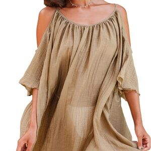 NIP CUPSHE Women's Sand Flared Sleeve Cut-Out Mini Cover-Up Dress SIZE:M